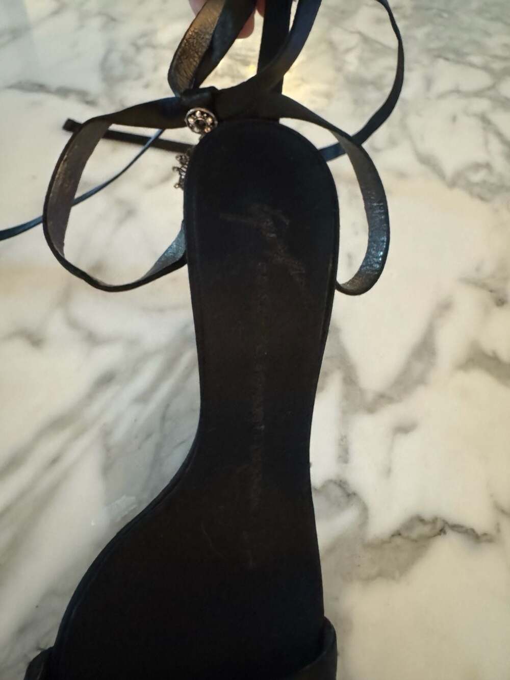 Designer Giuseppe Zanotti Vincini- Silk tie heels Black with crystal - 6.5 - Picture 4 of 5